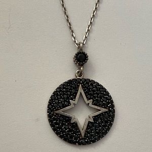 925 Silver necklace compass star black cz cubic zirconia stones